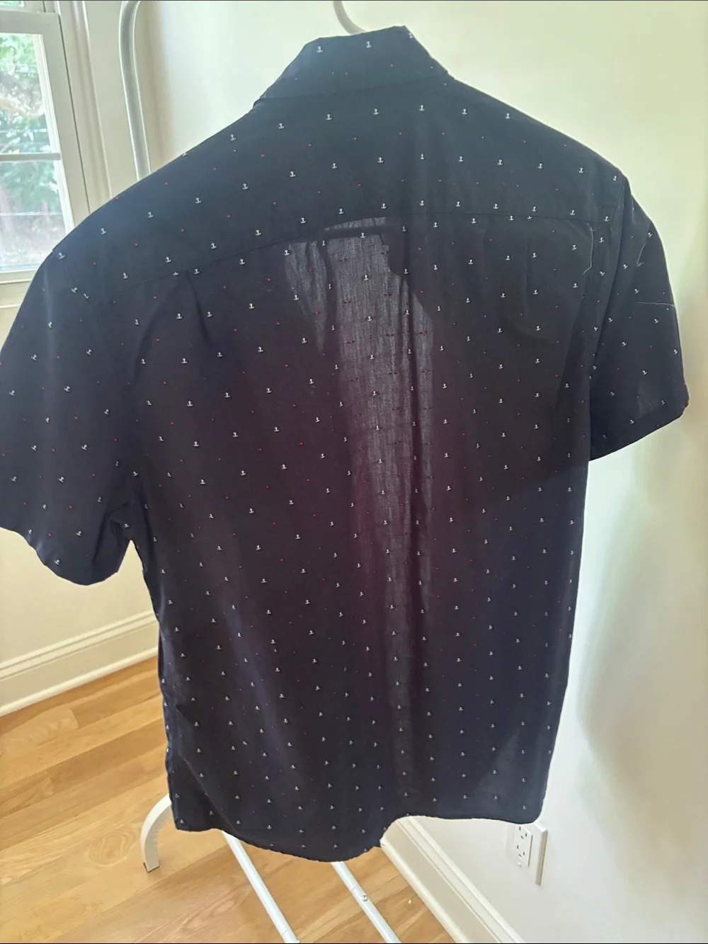 J. Crew Men’s Short-Sleeve Navy Button-Down Shirt with Micro Dot Accent